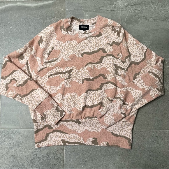 Monrow Leopard Print Raglan Crewneck, Size XL - Picture 4 of 7